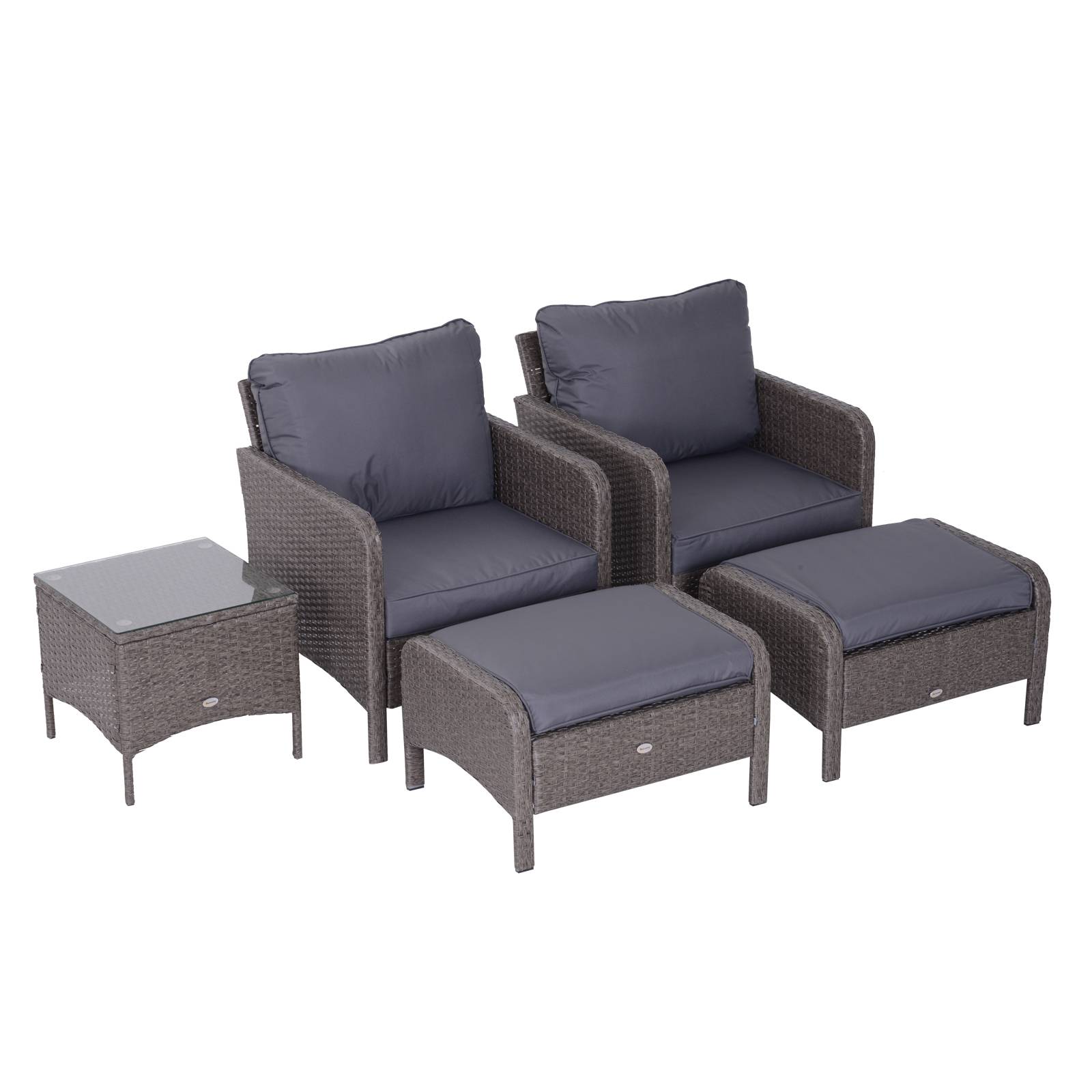 Outsunny - Lot de 2 fauteuils de jardin grand confort repose-pied table basse résine tressée imitation rotin coussins gris - Outsunny - Image 5