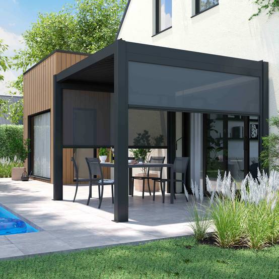 Oviala - Pergola bioclimatique autoportée 3x3m et 1 Store 2,66 X 2,34 m Athenes - Oviala - Image 1