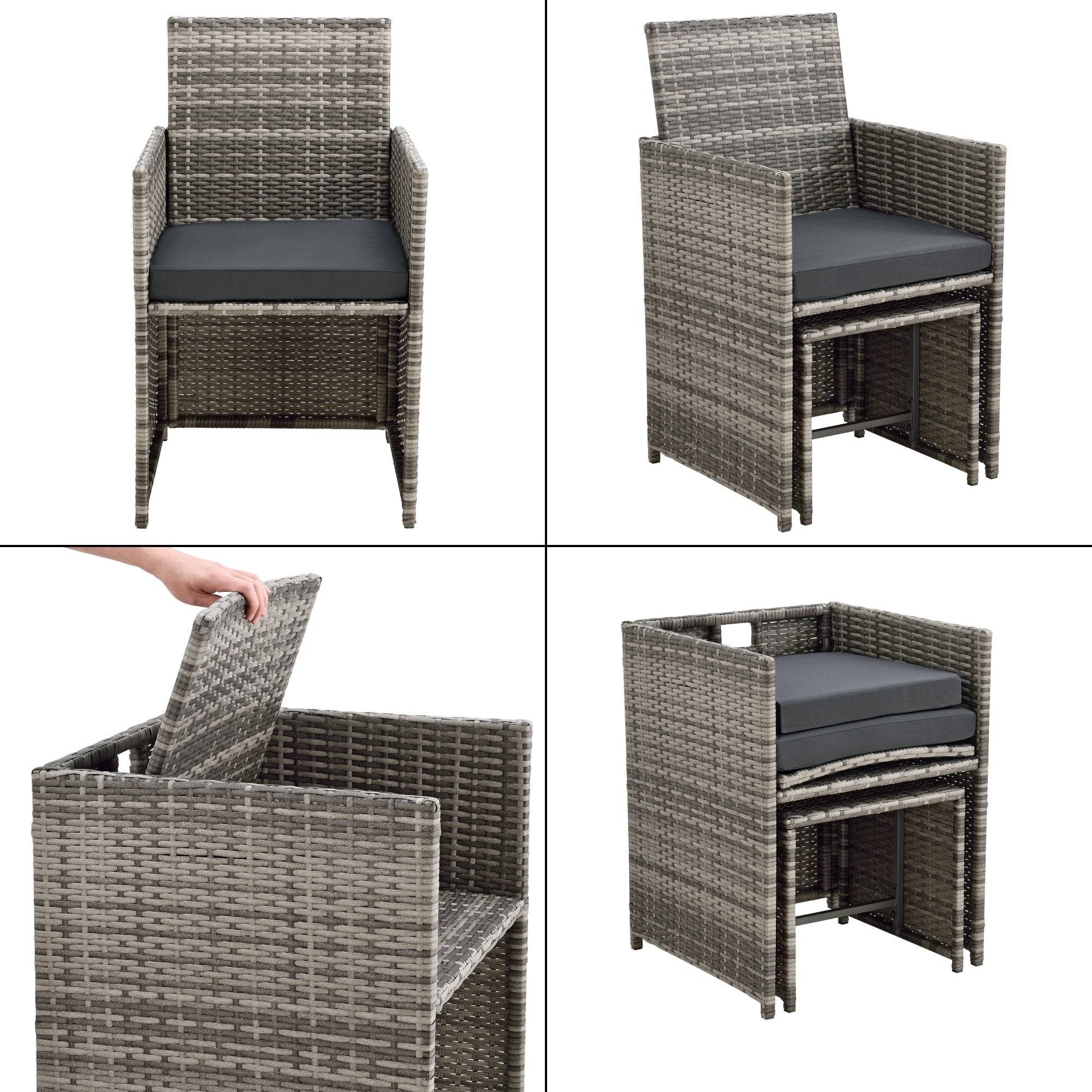 Helloshop26 - Salon de jardin acier polyrotin gris chiné coussins gris foncé - Imagen 6