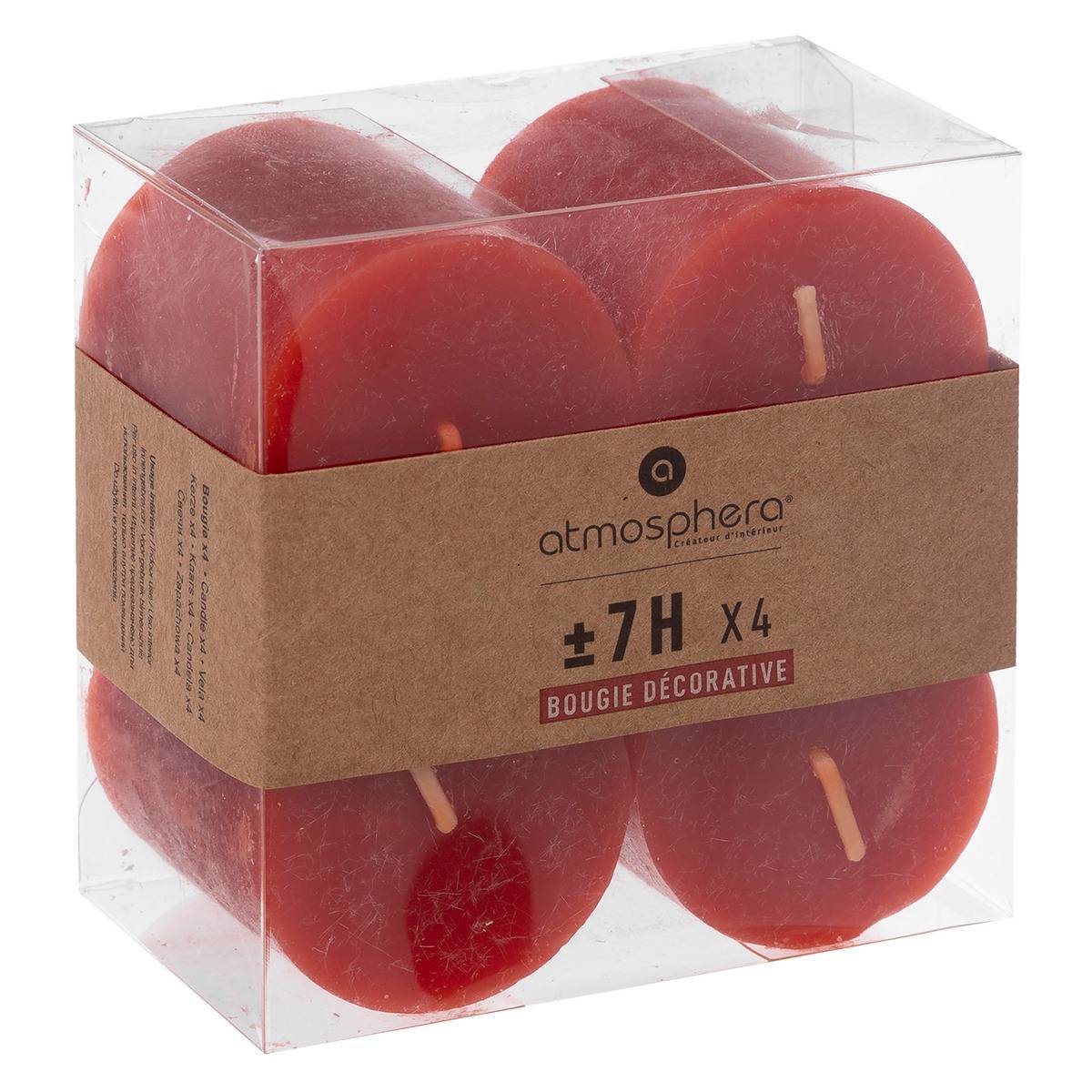 Atmosphera - Lot de 4 bougies rustiques rouge 60g - Atmosphera Créateur d'intérieur - Imagen 1