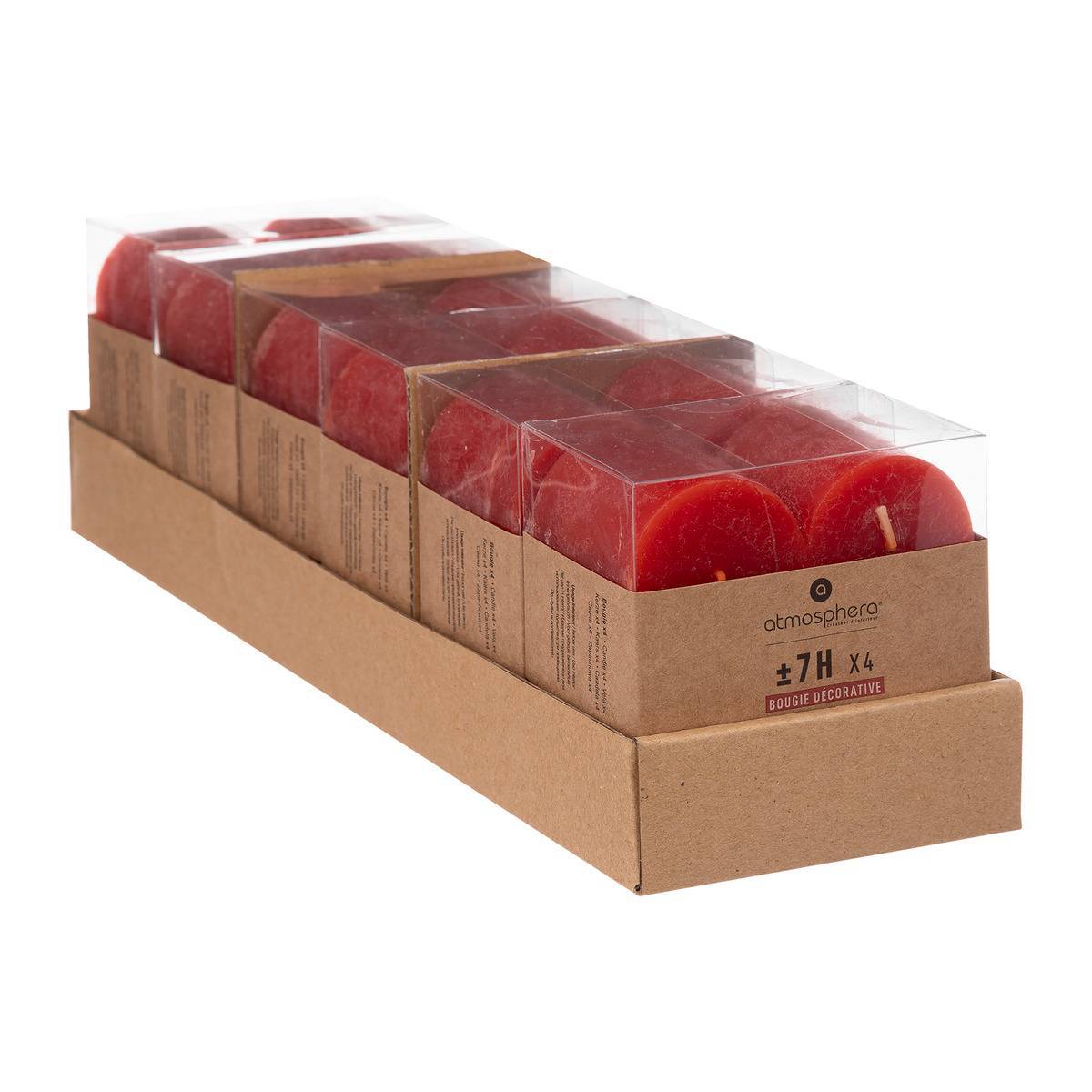 Atmosphera - Lot de 4 bougies rustiques rouge 60g - Atmosphera Créateur d'intérieur - Imagen 4