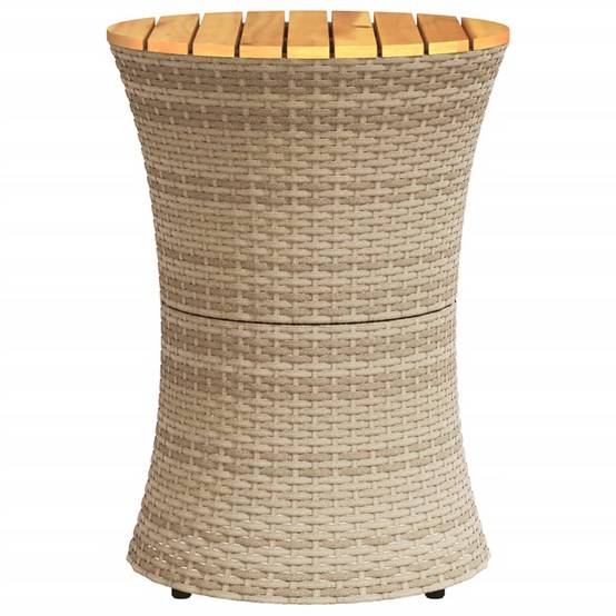 Petite Table d'Appoint de Jardin Ronde Beige Style Tambour, en Résine Tressée et Bois – ComfortXL Outdoor Living - Image 5