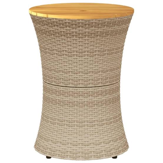 Petite Table d'Appoint de Jardin Ronde Beige Style Tambour, en Résine Tressée et Bois – ComfortXL Outdoor Living - Image 4