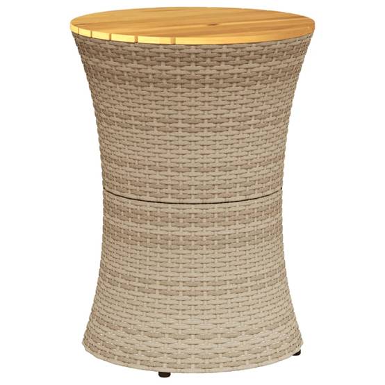 Petite Table d'Appoint de Jardin Ronde Beige Style Tambour, en Résine Tressée et Bois – ComfortXL Outdoor Living - Image 2