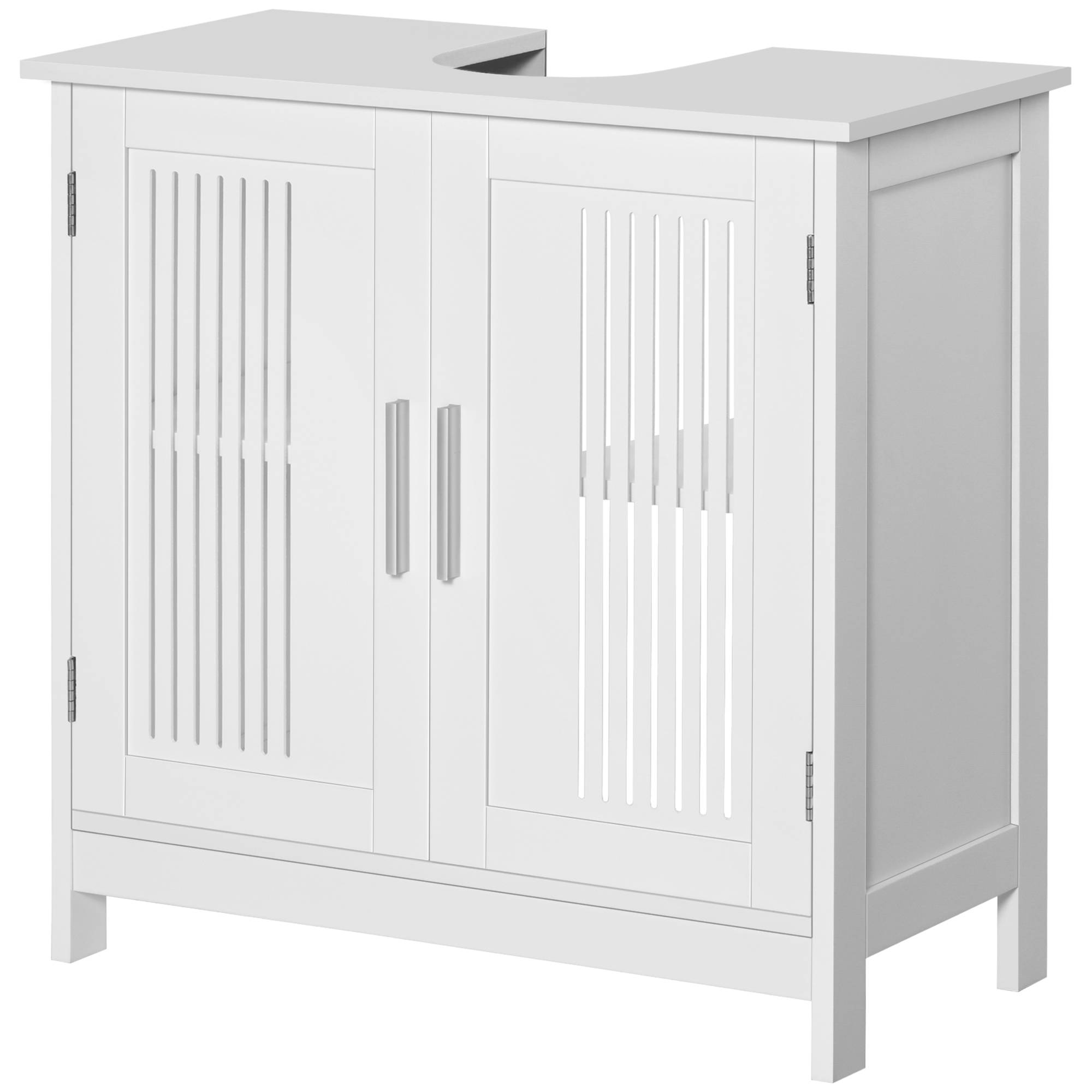 Sans Marque - Meuble vasque salle bain gain place 2 portes MDF étagères réglables 60x30x60 cm blanc - Image 2