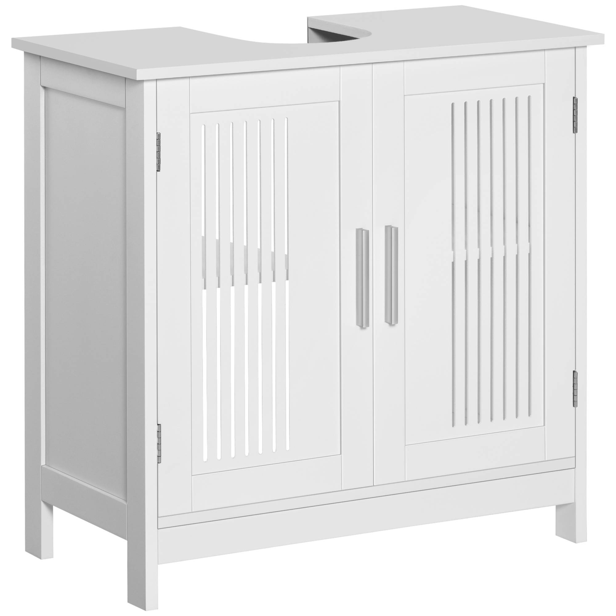 Sans Marque - Meuble vasque salle bain gain place 2 portes MDF étagères réglables 60x30x60 cm blanc - Image 1
