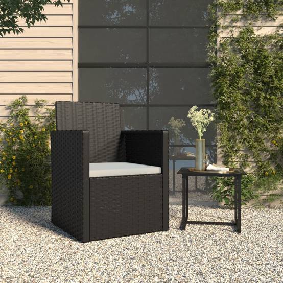 Fauteuil de jardin résine tressée noir avec coussin 53 x 57 x 75 cm - PANGIVO - Image 1