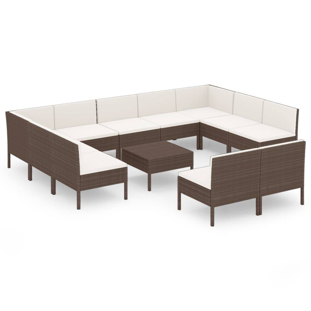 Helloshop26 - Salon de jardin meuble d'extérieur ensemble de mobilier 12 pièces avec coussins résine tressée marron - Imagen 1
