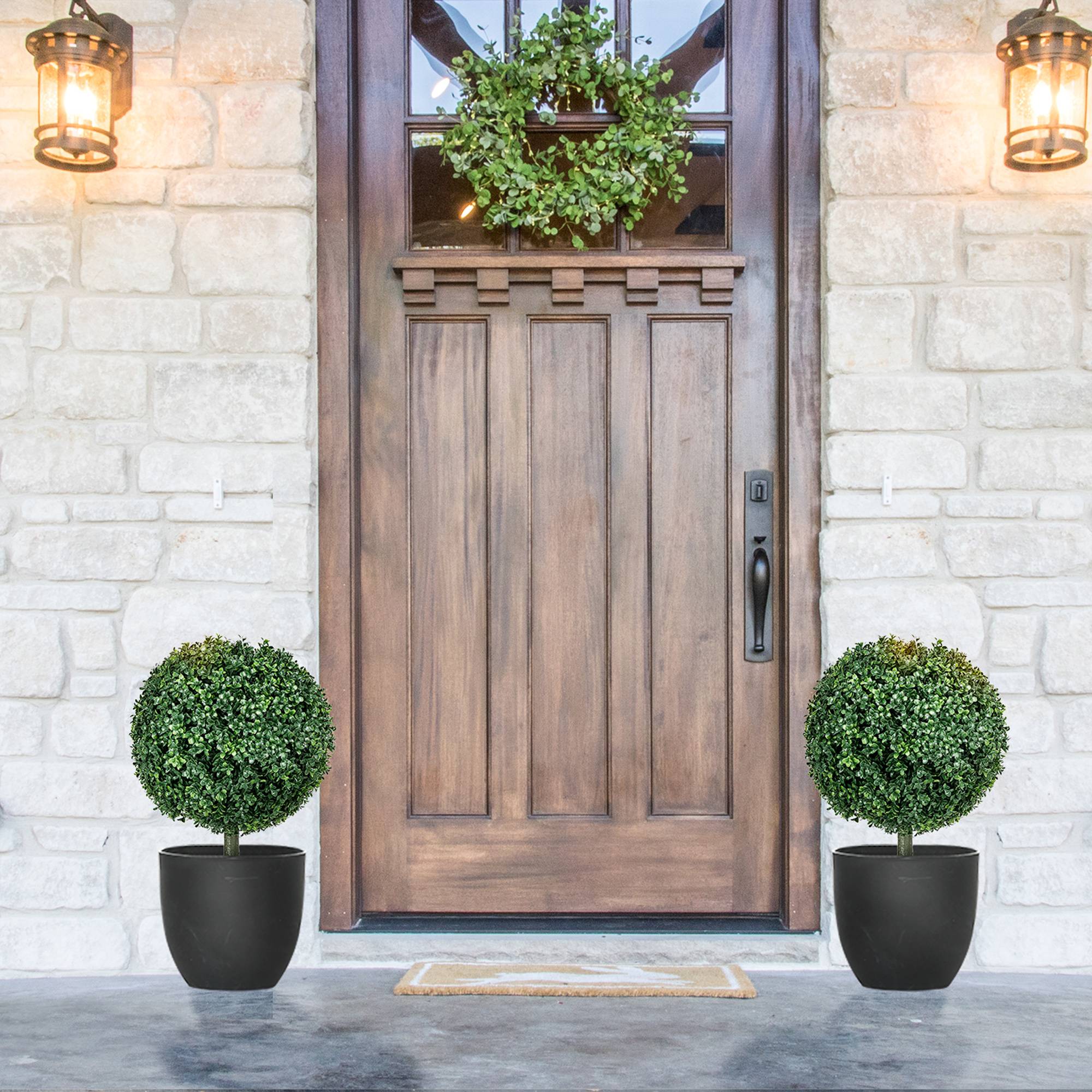 Lot de 2 Buis Artificiels Boule PE Décoration Extérieure Anti UV Vert 70cm - ComfortXL Outdoor Living - Image 9