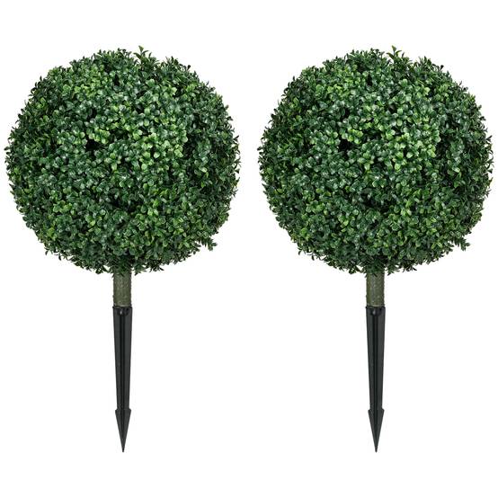 Lot de 2 Buis Artificiels Boule PE Décoration Extérieure Anti UV Vert 70cm - ComfortXL Outdoor Living - Image 2