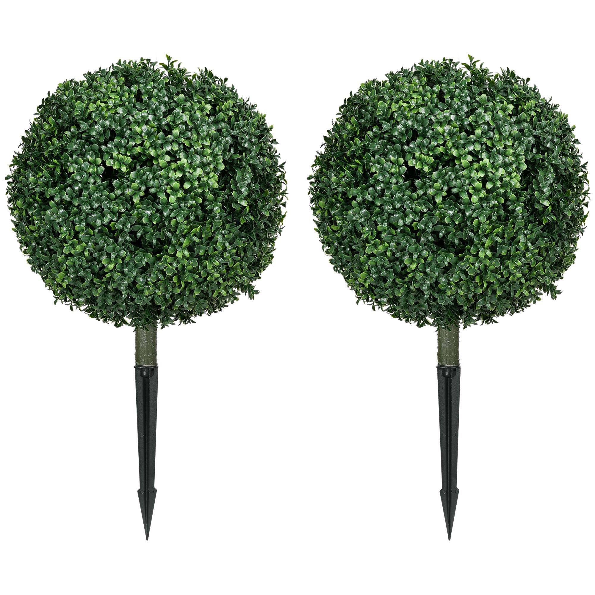 Lot de 2 Buis Artificiels Boule PE Décoration Extérieure Anti UV Vert 70cm - ComfortXL Outdoor Living - Image 2