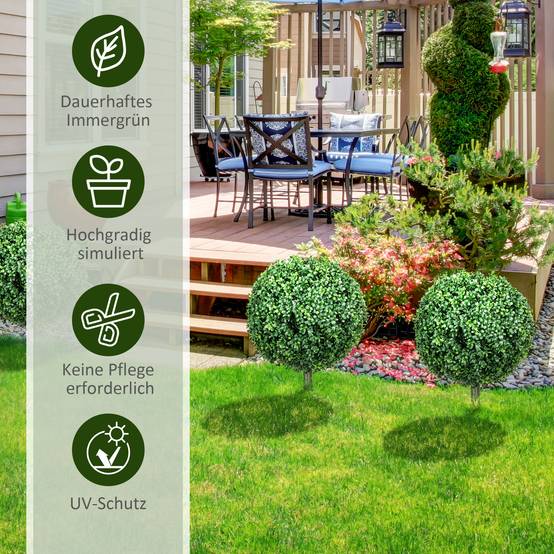 Lot de 2 Buis Artificiels Boule PE Décoration Extérieure Anti UV Vert 70cm - ComfortXL Outdoor Living - Image 8