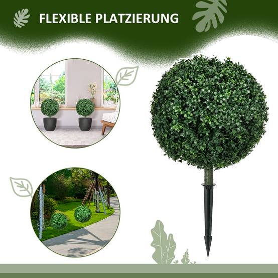 Lot de 2 Buis Artificiels Boule PE Décoration Extérieure Anti UV Vert 70cm - ComfortXL Outdoor Living - Image 6