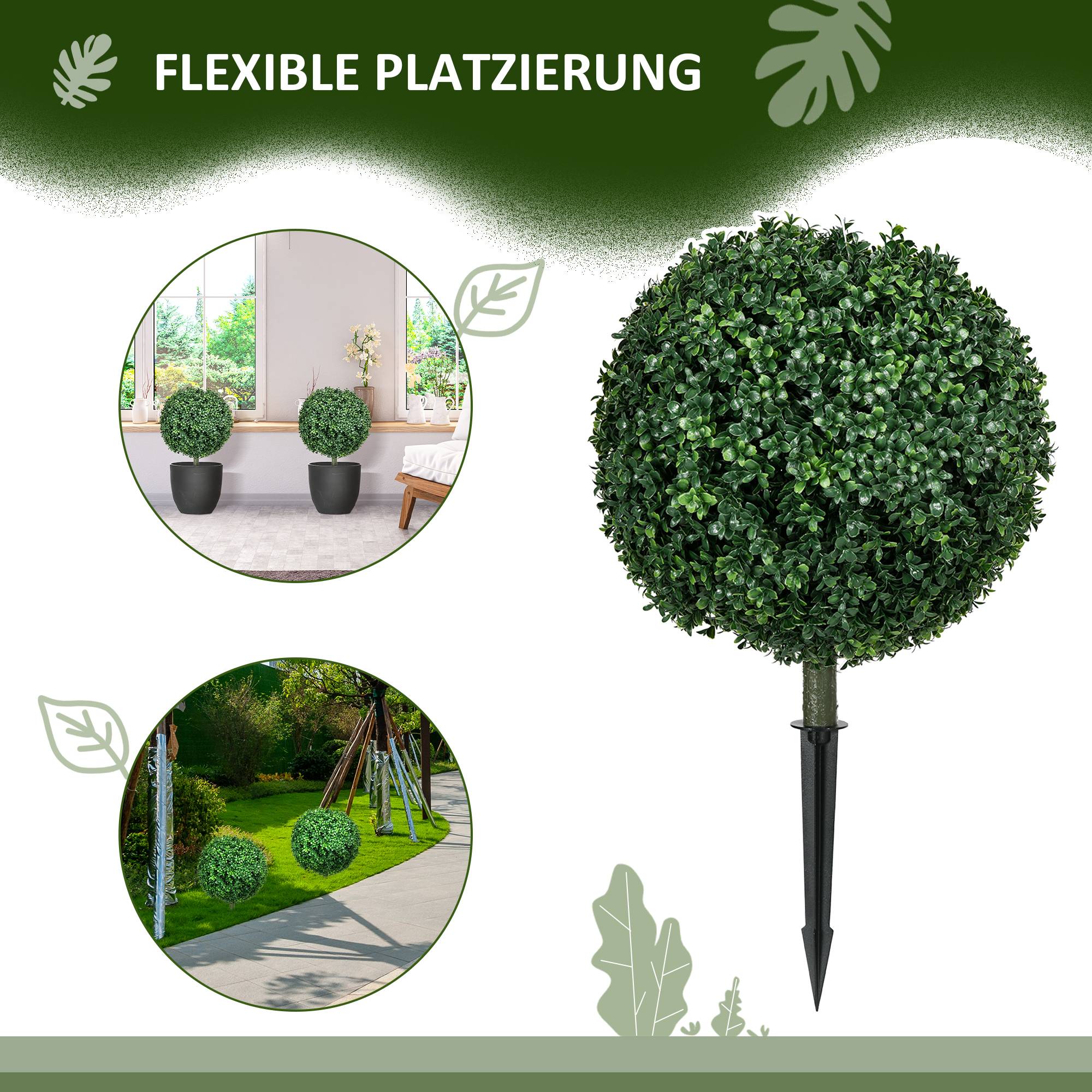 Lot de 2 Buis Artificiels Boule PE Décoration Extérieure Anti UV Vert 70cm - ComfortXL Outdoor Living - Image 6
