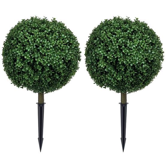 Lot de 2 Buis Artificiels Boule PE Décoration Extérieure Anti UV Vert 70cm - ComfortXL Outdoor Living - Image 1