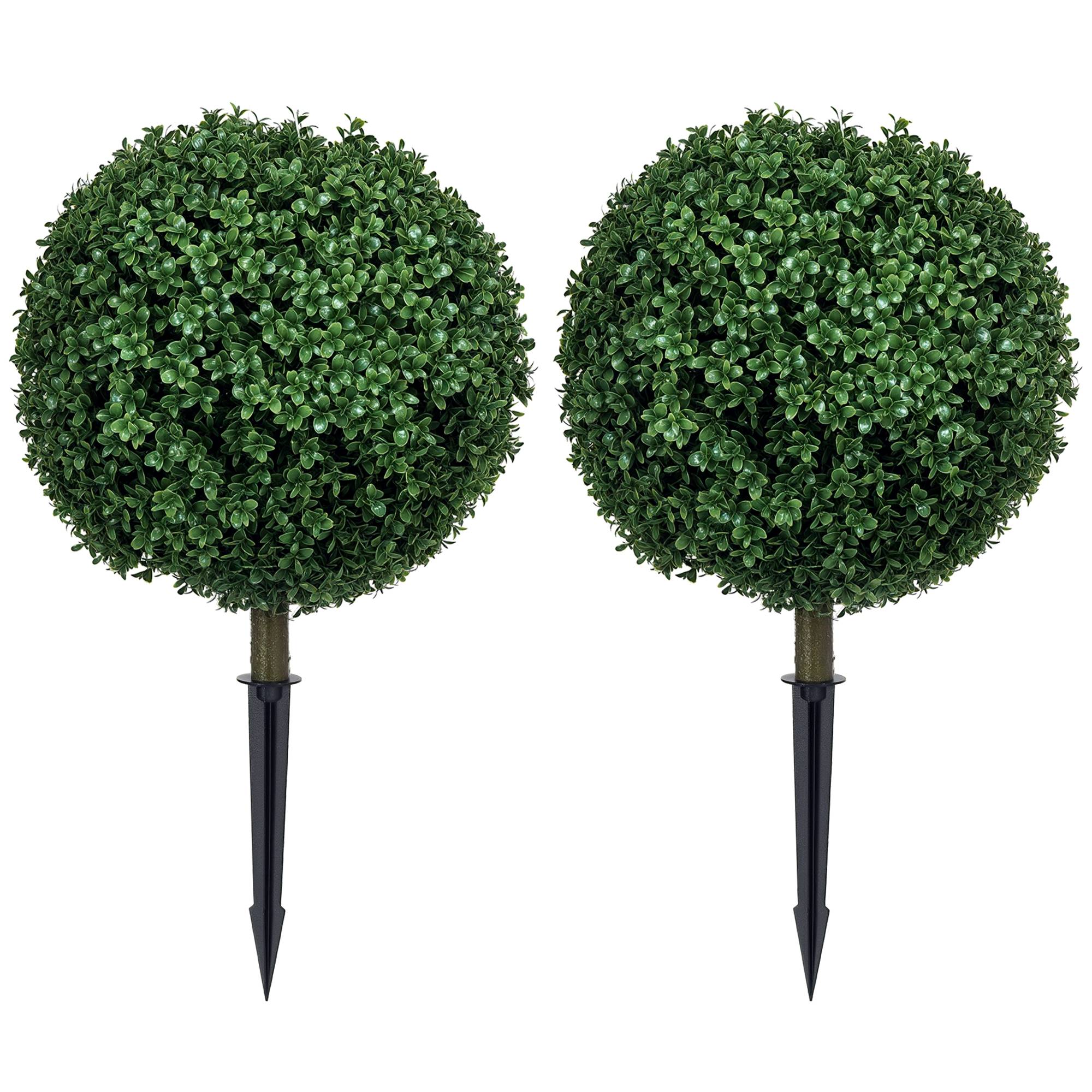 Lot de 2 Buis Artificiels Boule PE Décoration Extérieure Anti UV Vert 70cm - ComfortXL Outdoor Living - Image 1