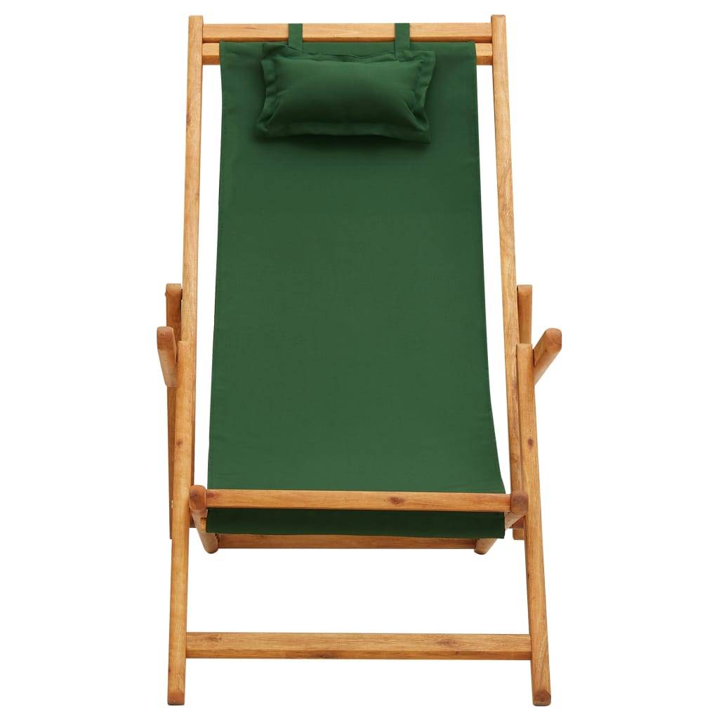 Vidaxl - Chaise pliante en bois d'eucalyptus massif et tissu vert vidaXL 310312 - Imagen 2