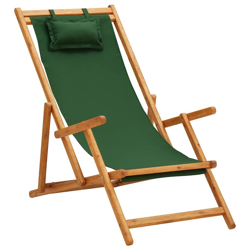 Vidaxl - Chaise pliante en bois d'eucalyptus massif et tissu vert vidaXL 310312 - Imagen 1