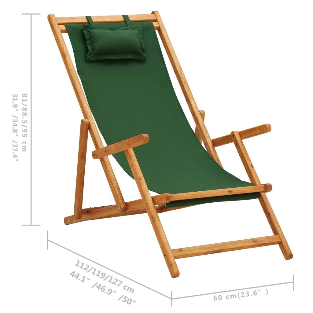 Vidaxl - Chaise pliante en bois d'eucalyptus massif et tissu vert vidaXL 310312 - Imagen 3