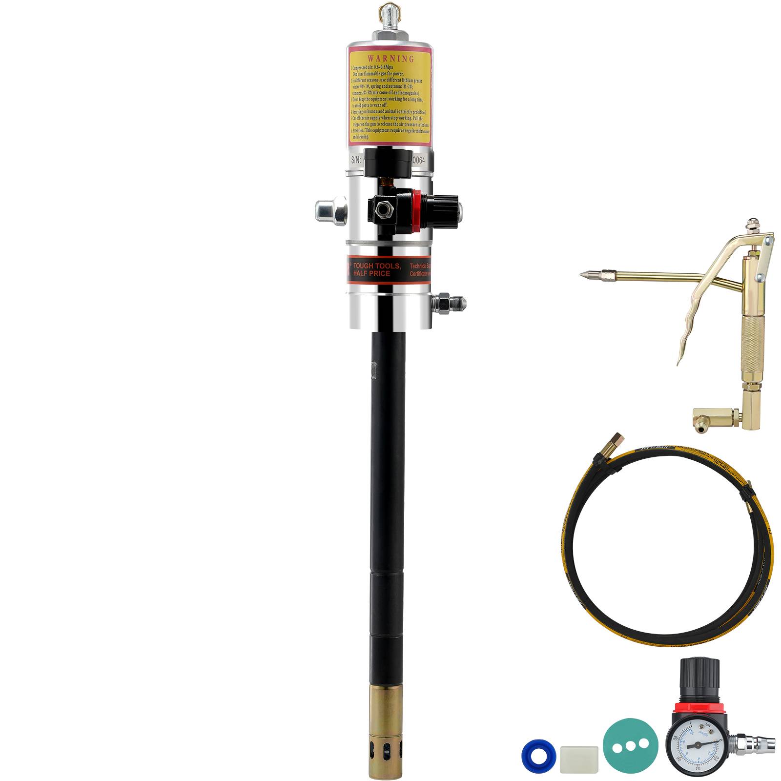 VEVOR Pompe graisse pneumatique 50:1, seau, tuyau 4 m, pistolet, tête 360°.