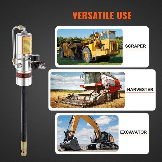 VEVOR Pompe graisse pneumatique 50:1, seau, tuyau 4 m, pistolet, tête 360°. - Image 6
