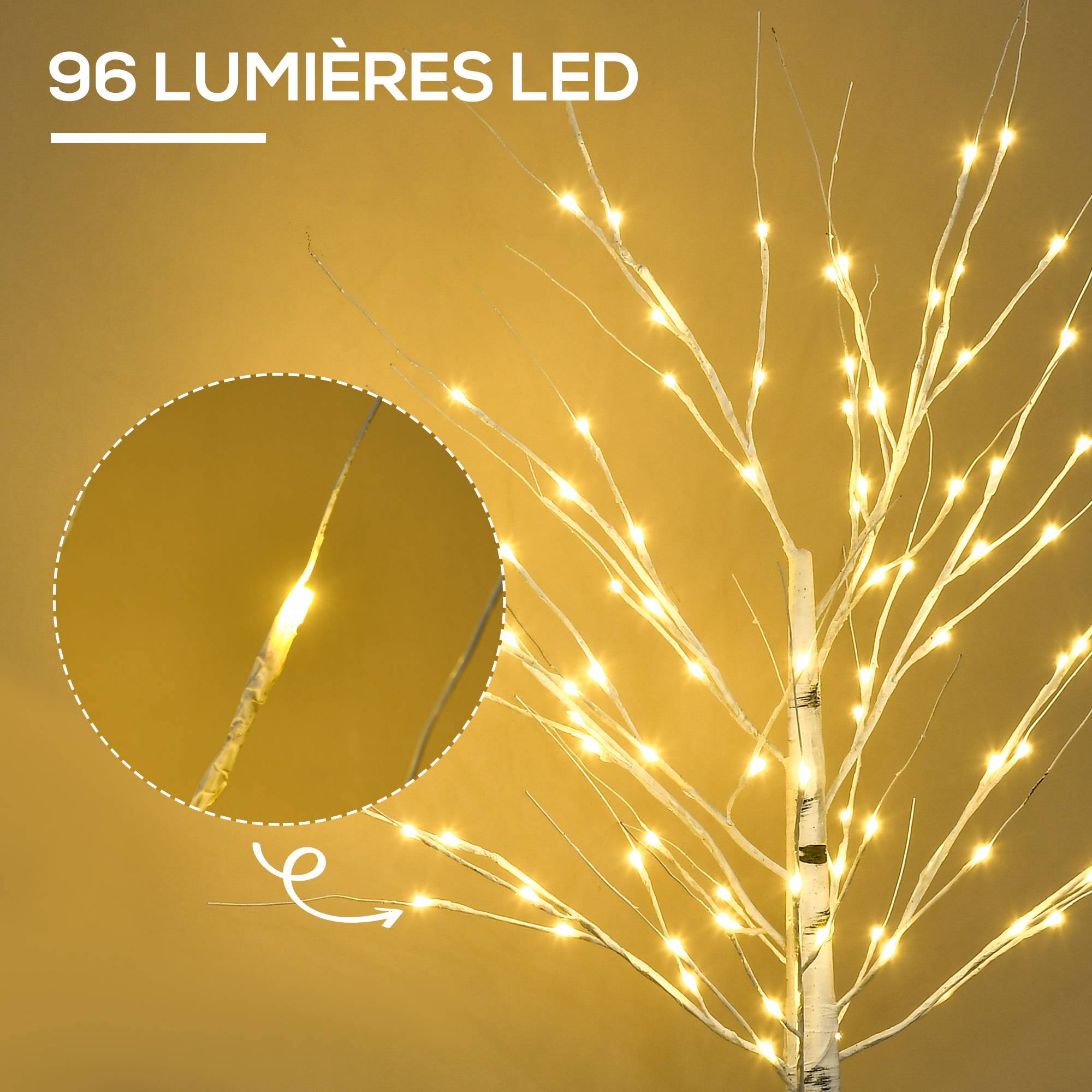 Arbre lumineux LED blanc chaud, 96 LED, usage intérieur, 150 cm, déco Noël maison chambre, blanc - Image 6