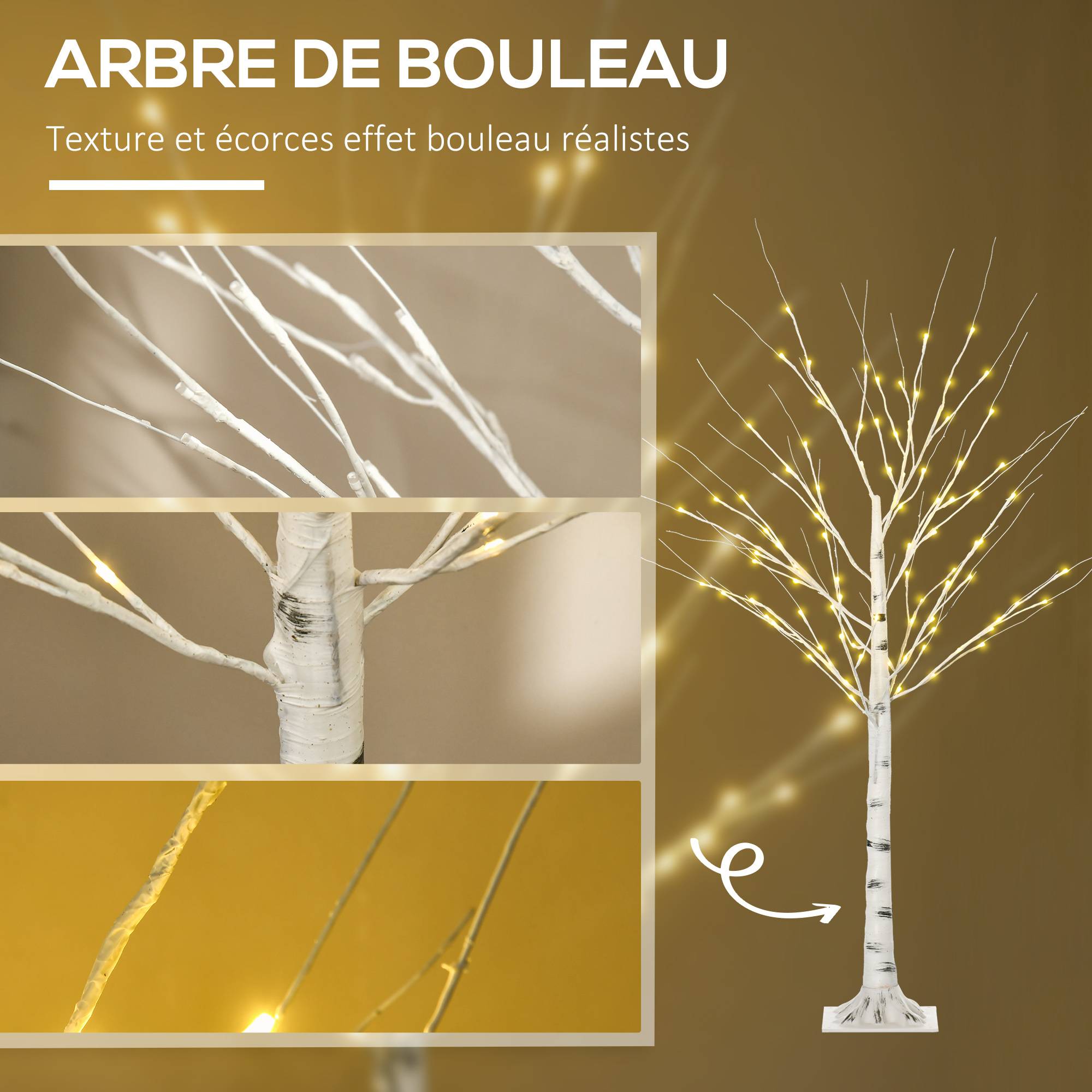 Arbre lumineux LED blanc chaud, 96 LED, usage intérieur, 150 cm, déco Noël maison chambre, blanc - Image 7
