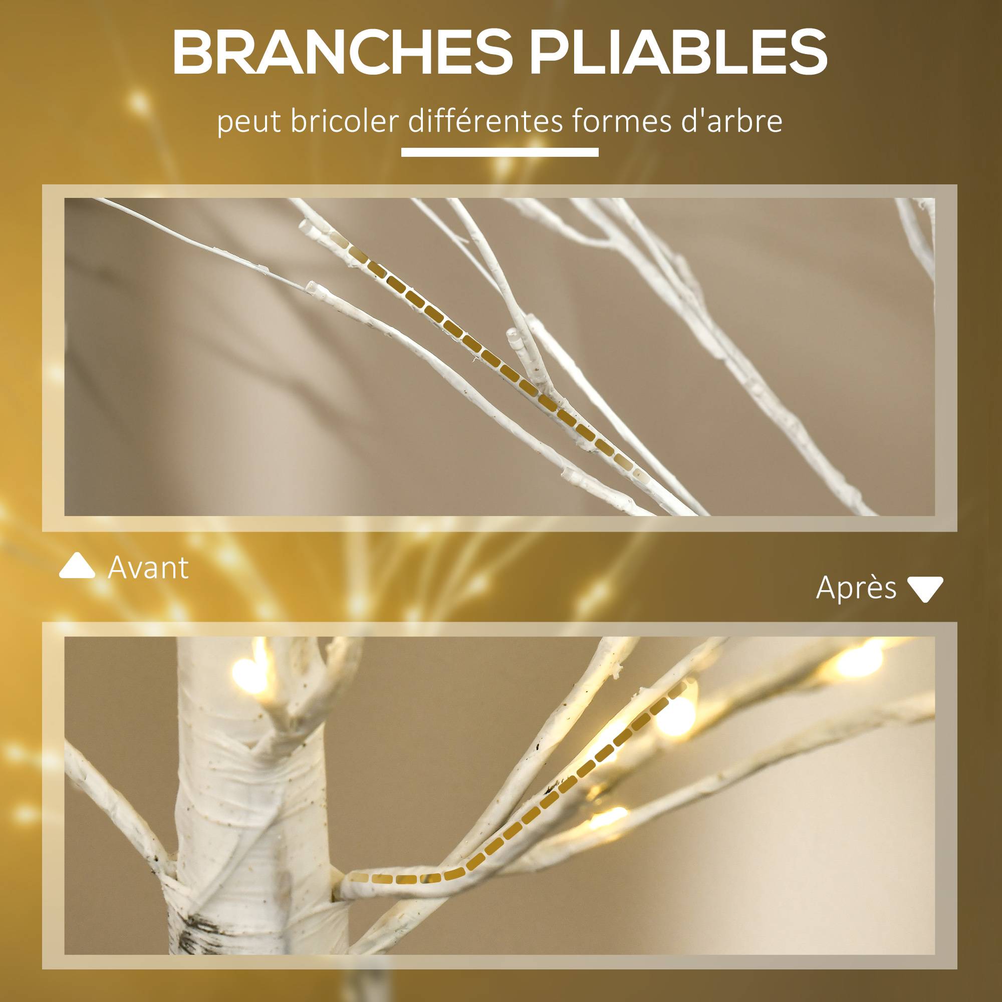 Arbre lumineux LED blanc chaud, 96 LED, usage intérieur, 150 cm, déco Noël maison chambre, blanc - Image 8