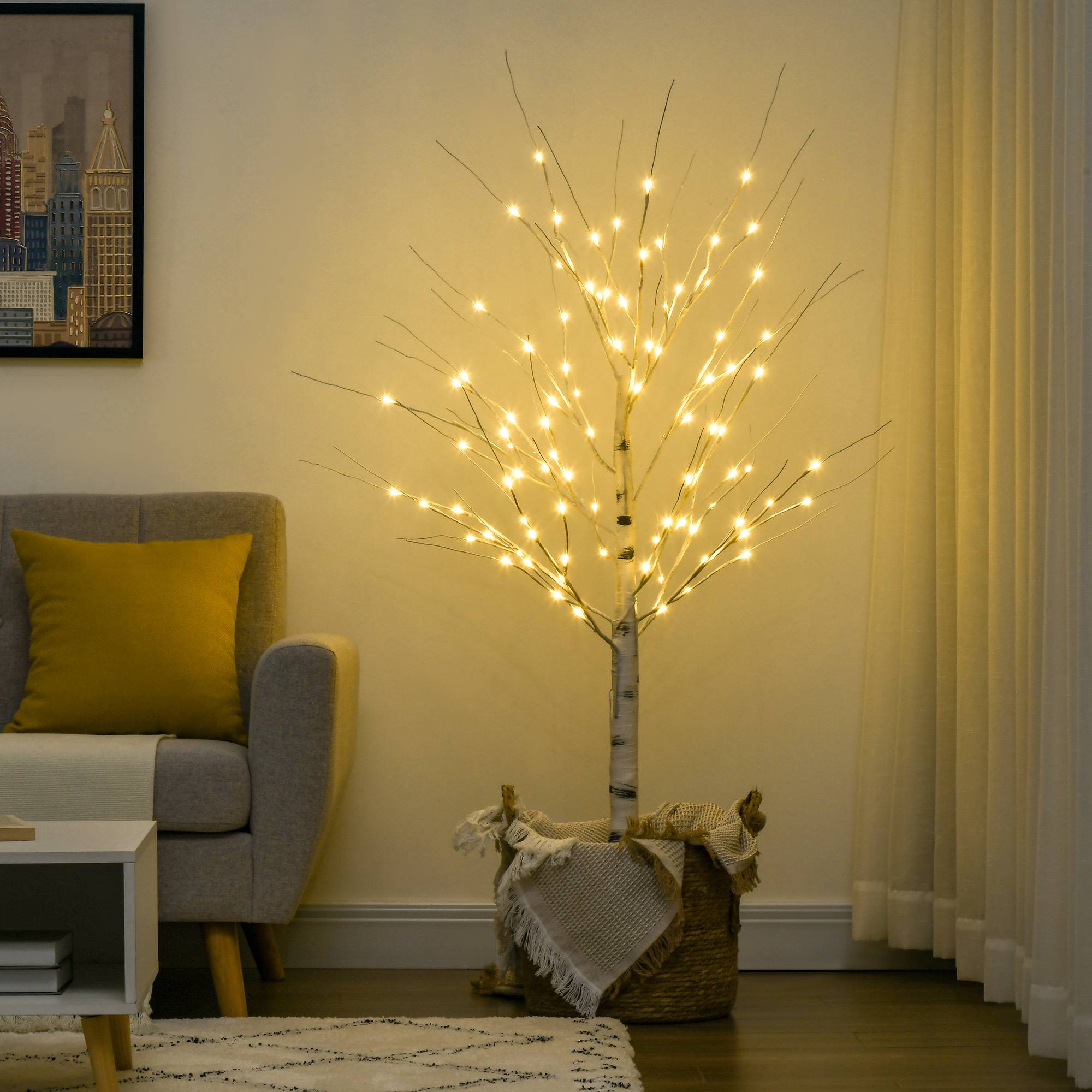 Arbre lumineux LED blanc chaud, 96 LED, usage intérieur, 150 cm, déco Noël maison chambre, blanc - Image 4