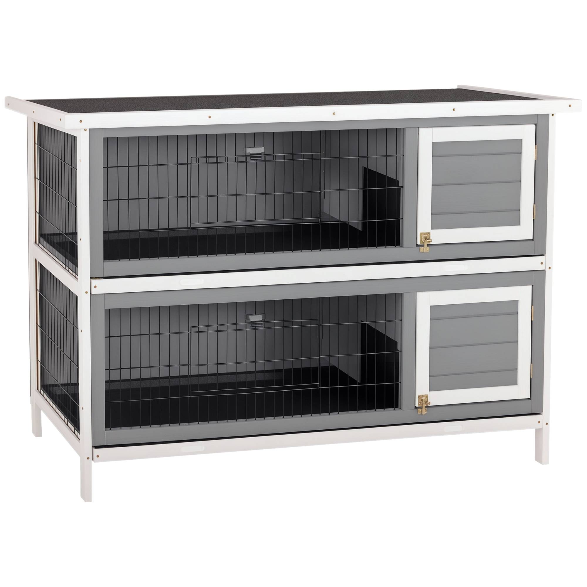 Sans Marque - Clapier petits animaux cobayes/lapins nains deux étages bois gris - Image 1
