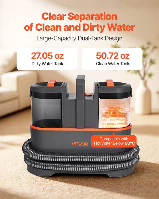 Vevor - VEVOR Shampouineuse portable 11,5 kPa, réservoir 1,5 L propre et 0,8 L sale, pour tapis, canapé et intérieur voiture - Image 4