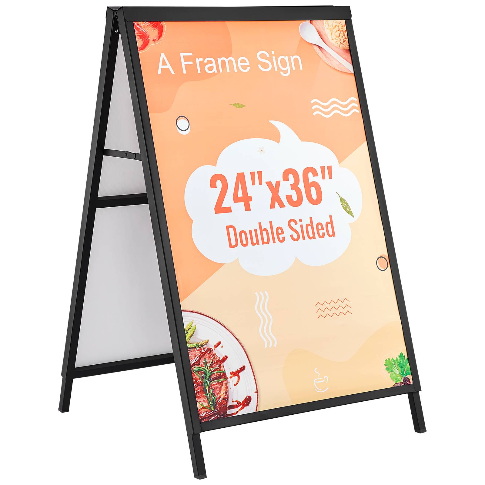 VEVOR Chevalet stop-trottoir affichage double-face 91x61 cm, acier, pliable. Étanche, bars, restaurants. - Image 1