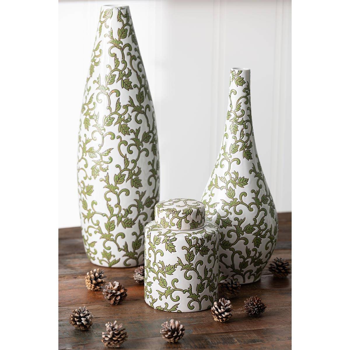 J-Line - Vase Déco en Porcelaine "Yezi" 53cm Vert & Blanc - Image 3
