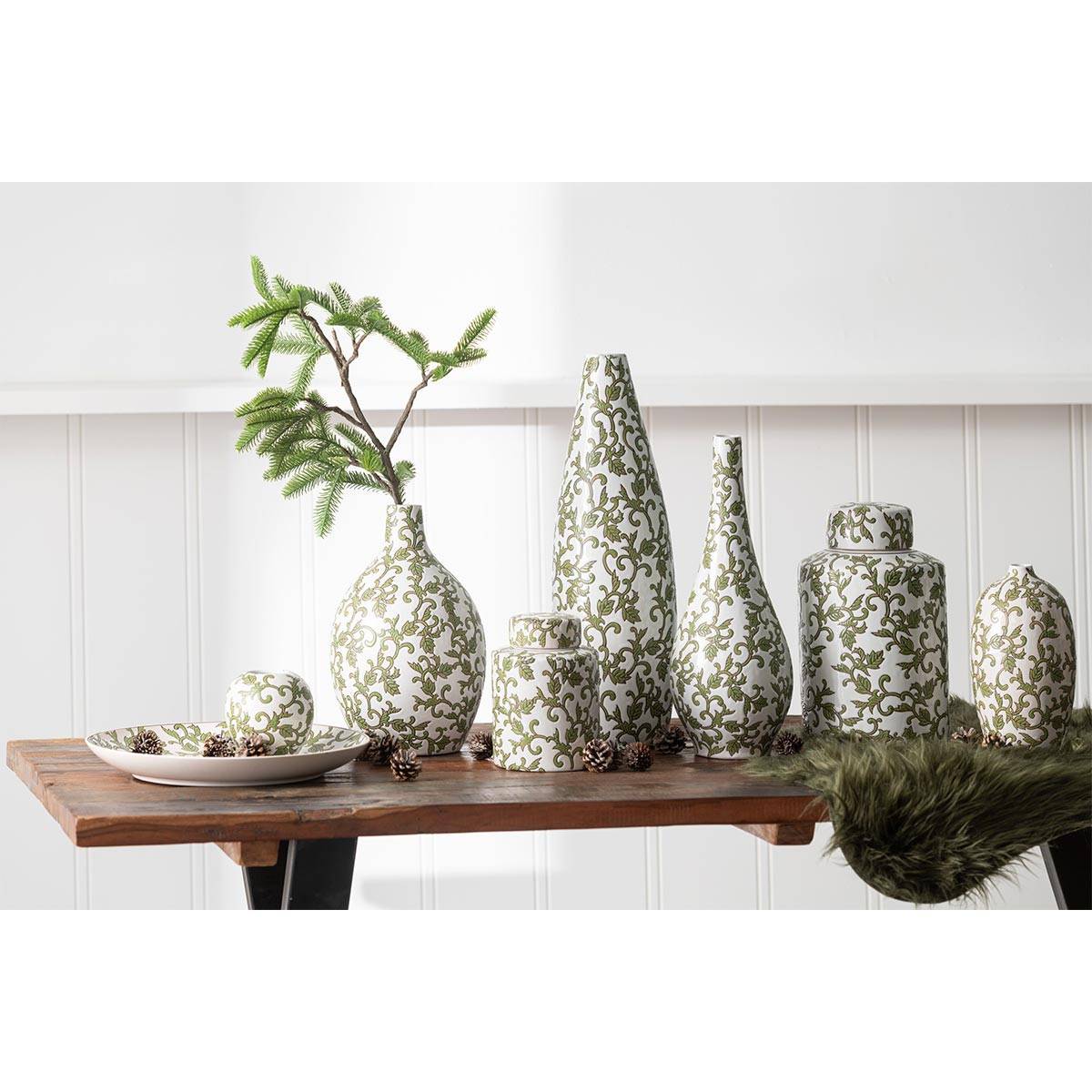J-Line - Vase Déco en Porcelaine "Yezi" 53cm Vert & Blanc - Image 4