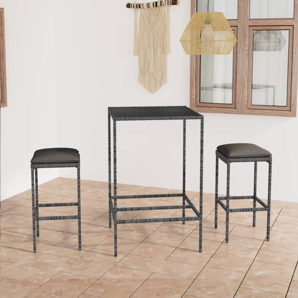 Ensemble de bar de jardin 3 pcs | Mobilier d'extérieur et coussins Résine tressée Gris Maison Chic - Image 2