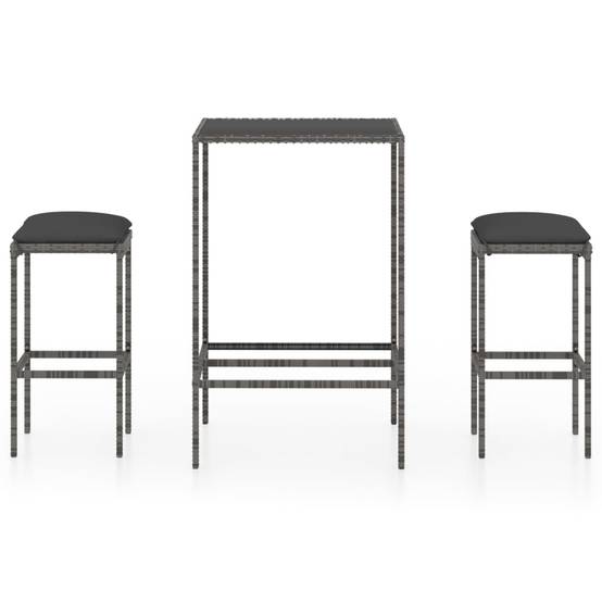 Ensemble de bar de jardin 3 pcs | Mobilier d'extérieur et coussins Résine tressée Gris Maison Chic - Image 1