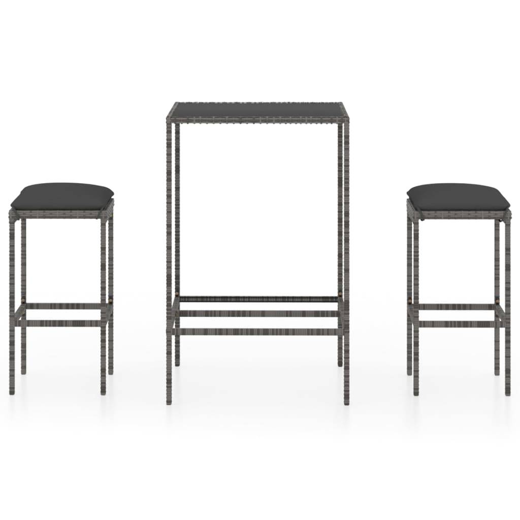 Ensemble de bar de jardin 3 pcs | Mobilier d'extérieur et coussins Résine tressée Gris Maison Chic - Image 1