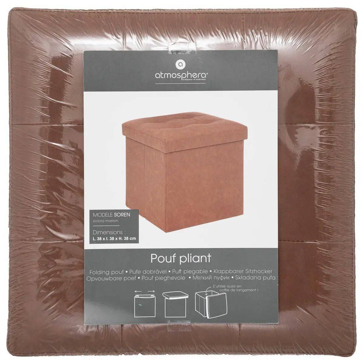Pouf et Coffre de rangement en bois et revêtement Marron 38 x 38 cm - Imagen 5