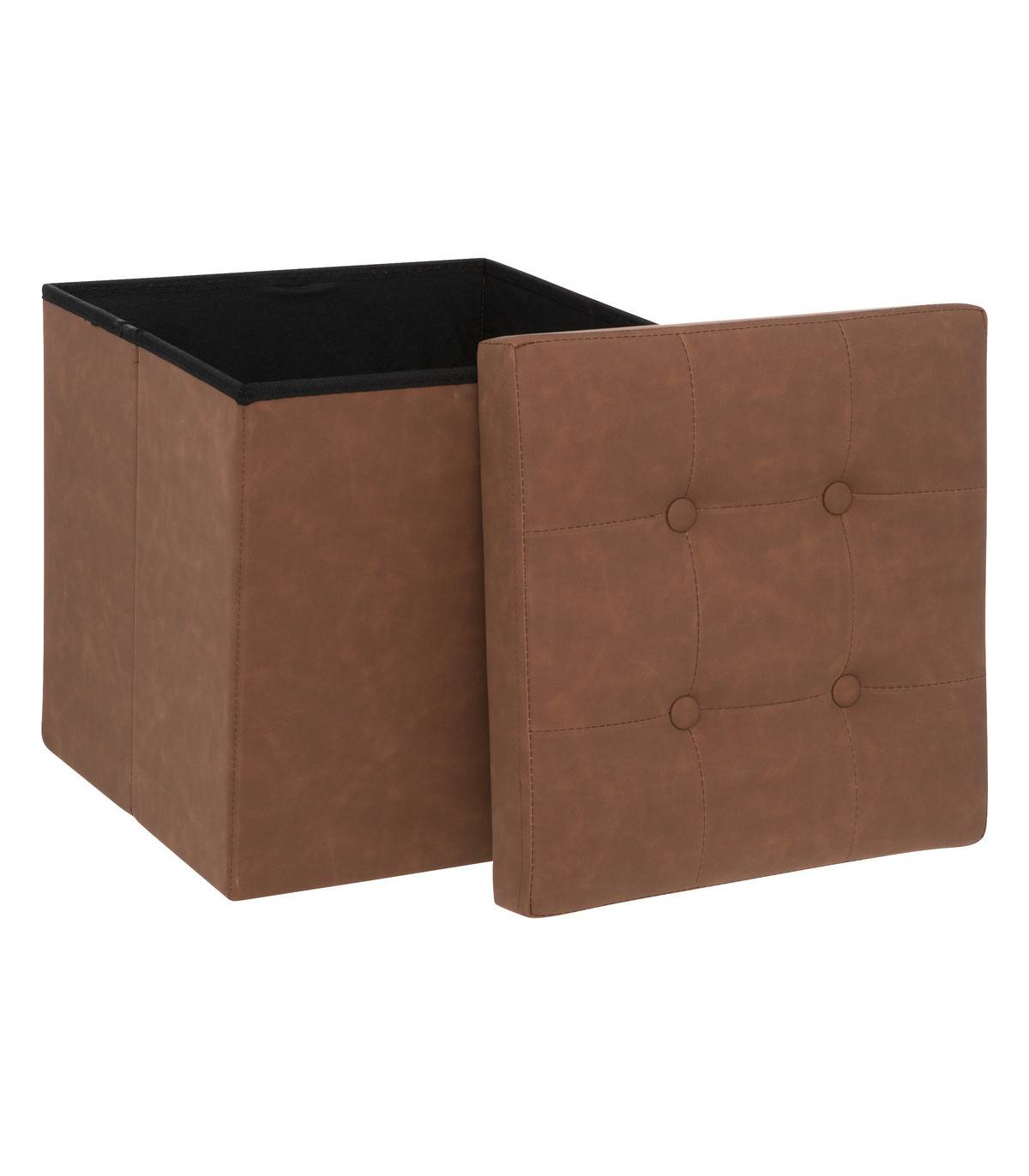 Pouf et Coffre de rangement en bois et revêtement Marron 38 x 38 cm - Imagen 2