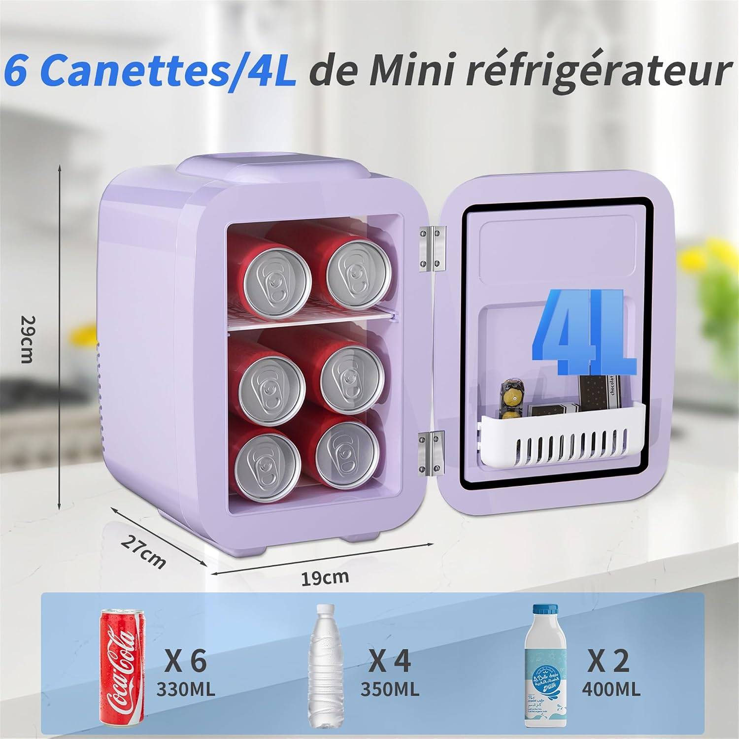 Mini réfrigérateur 4 L violet, froid et chaud, AC/DC - Jardiland