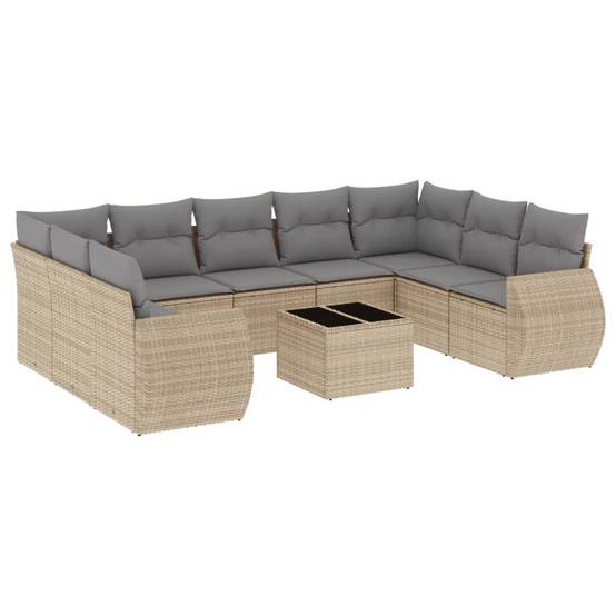 Salon de Jardin Bas 9 Places 10 Pièces Résine Beige avec Table et Coussins Gris Clair – ComfortXL Outdoor Living - Image 2