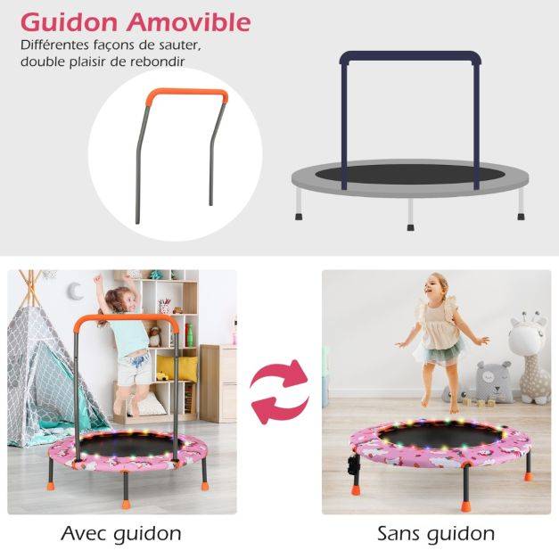 Helloshop26 - Trampoline pour enfants diamètre 92 cm lumineux avec poignée amovible charge 25kg pour sports de saut intérieur extérieur rose - Imagen 5