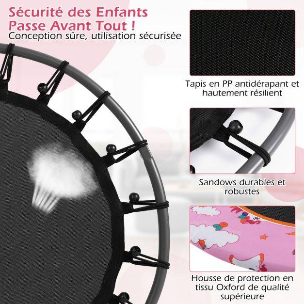 Helloshop26 - Trampoline pour enfants diamètre 92 cm lumineux avec poignée amovible charge 25kg pour sports de saut intérieur extérieur rose - Imagen 3