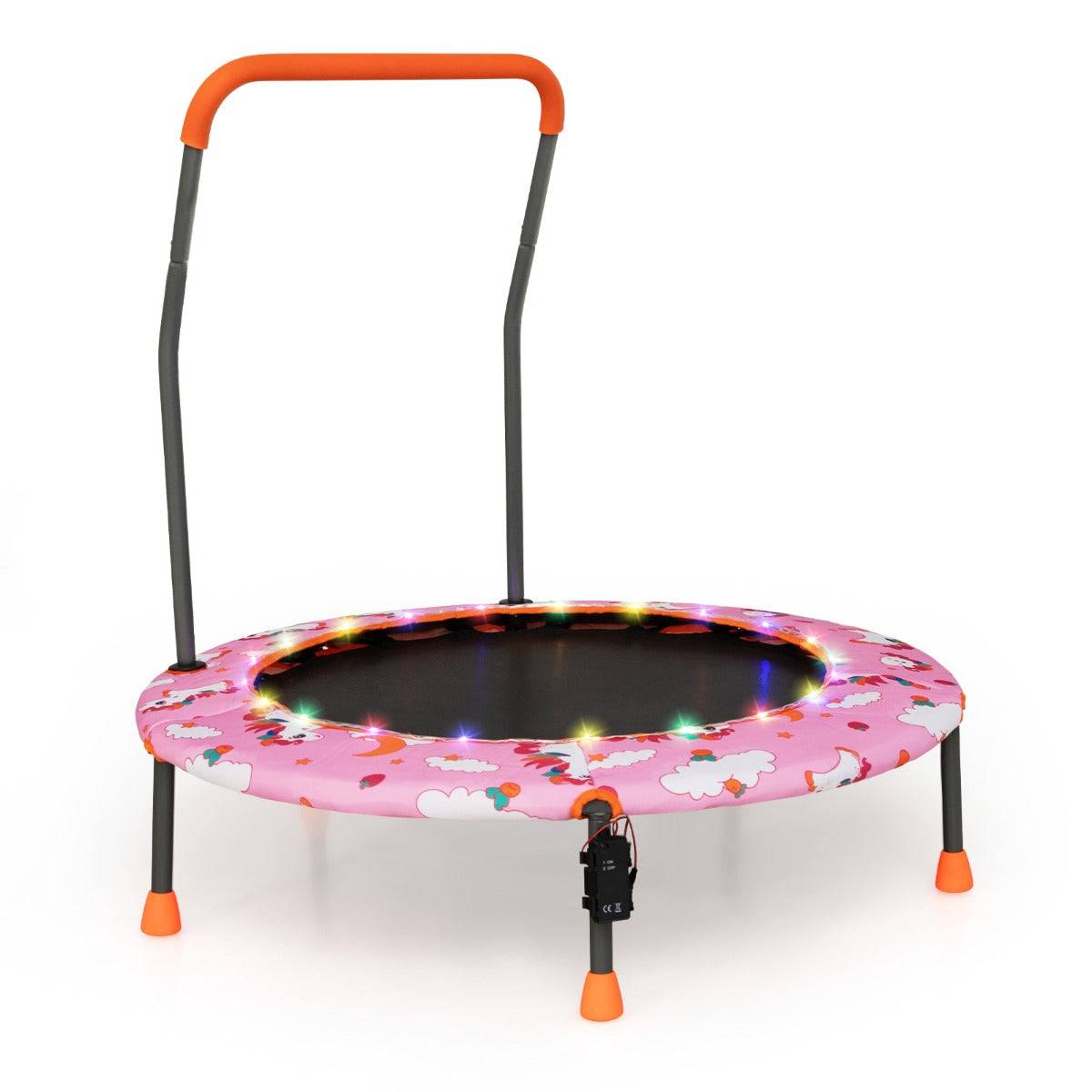 Helloshop26 - Trampoline pour enfants diamètre 92 cm lumineux avec poignée amovible charge 25kg pour sports de saut intérieur extérieur rose - Imagen 1