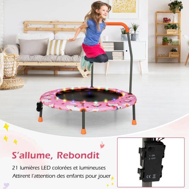 Helloshop26 - Trampoline pour enfants diamètre 92 cm lumineux avec poignée amovible charge 25kg pour sports de saut intérieur extérieur rose - Imagen 4