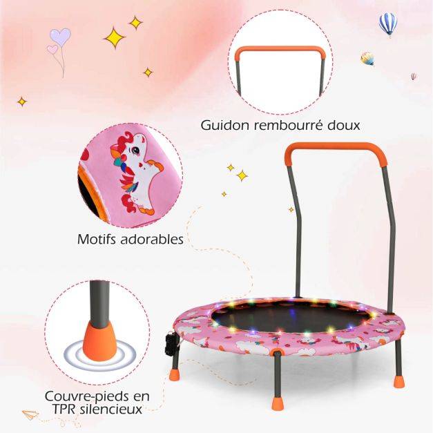 Helloshop26 - Trampoline pour enfants diamètre 92 cm lumineux avec poignée amovible charge 25kg pour sports de saut intérieur extérieur rose - Imagen 2
