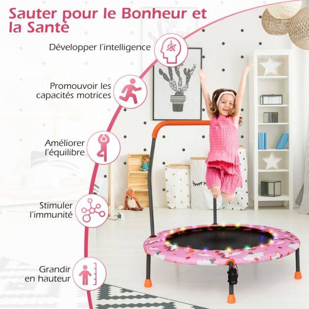 Helloshop26 - Trampoline pour enfants diamètre 92 cm lumineux avec poignée amovible charge 25kg pour sports de saut intérieur extérieur rose - Imagen 6
