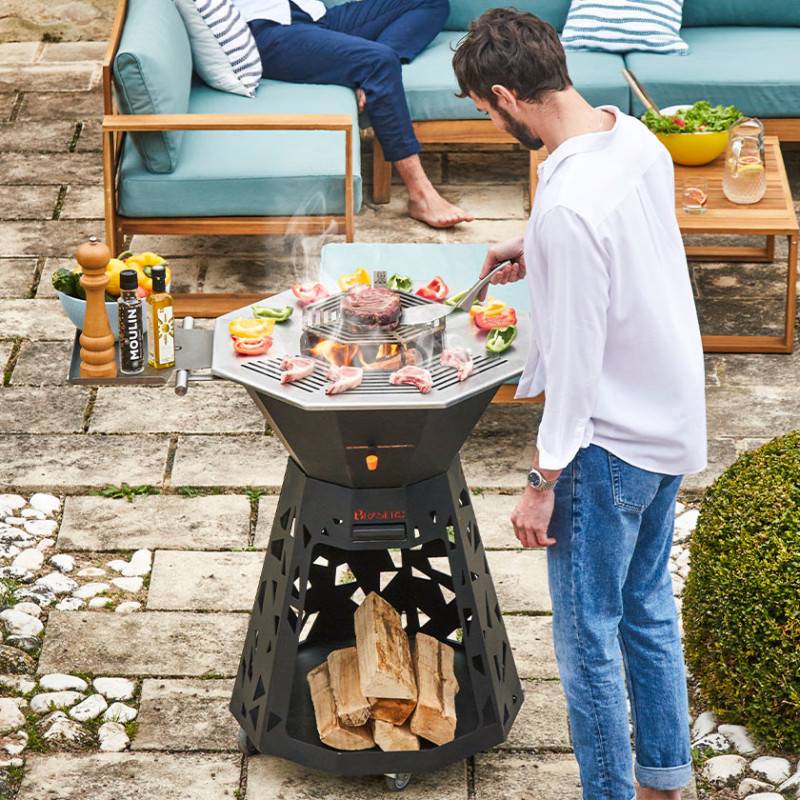 Brasero - Barbecue bois, plancha et braséro - BRASERO Design - 3 en 1 - Plaque inox XXL et grille - Imagen 2
