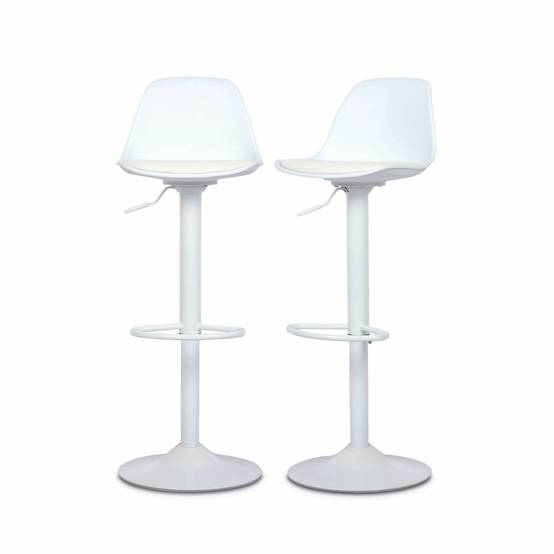 sweeek - Lot de 2 tabourets de bar réglables 61.5/83.5cm - Noah - simili cuir blanc - hauteur réglable. repose-pieds | sweeek - Image 2