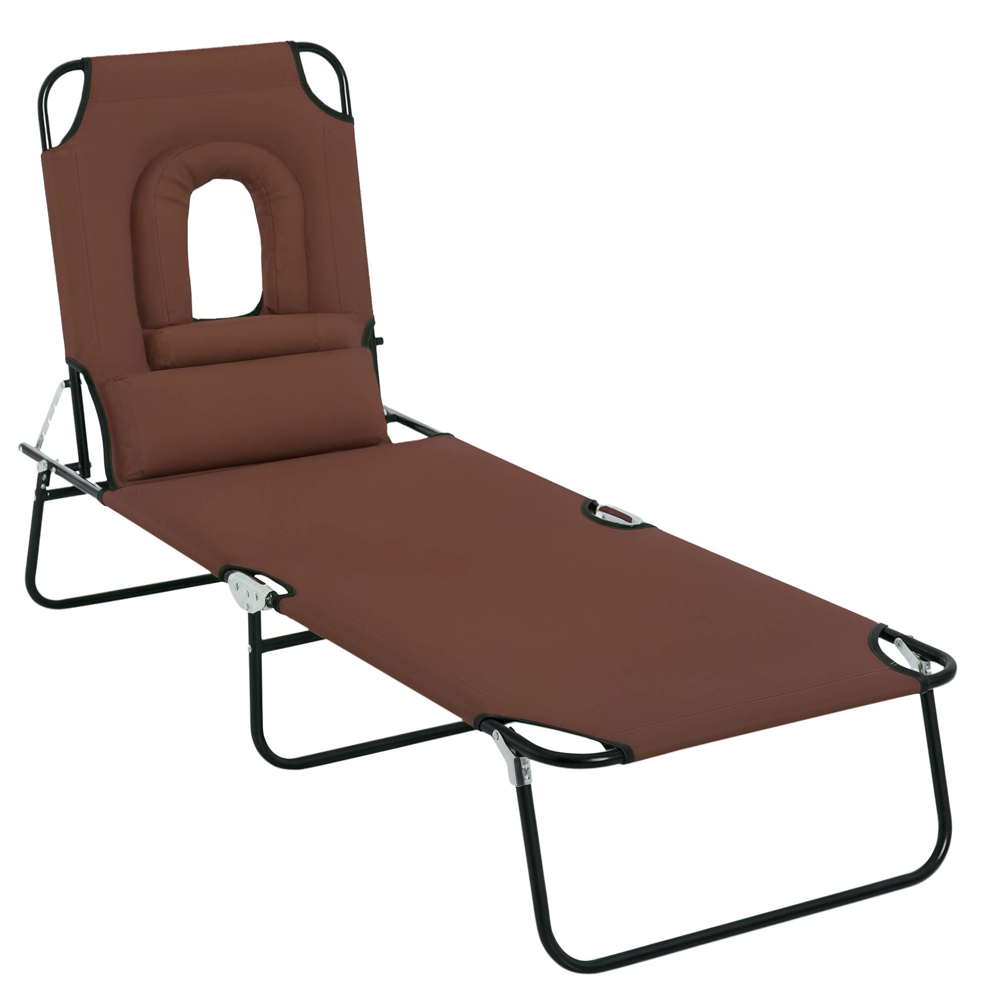 Bain de Soleil Pliable transat inclinable 4 Positions Chaise Longue 3 Coussins fournis Marron